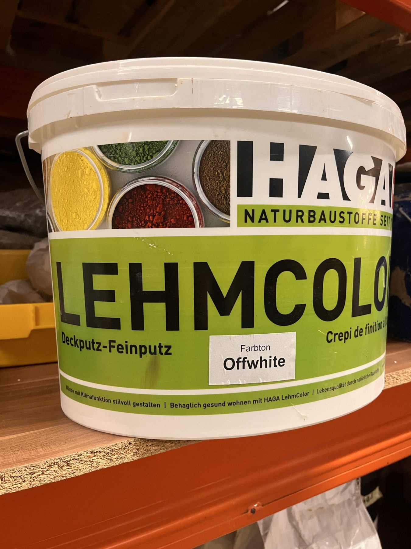 Deckputz-Feinputz Lehmcolor, Farbe Offwhite, 20kg, Marke Haga