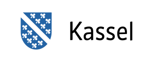 blau-weißes Wappen und Schriftzug Kassel